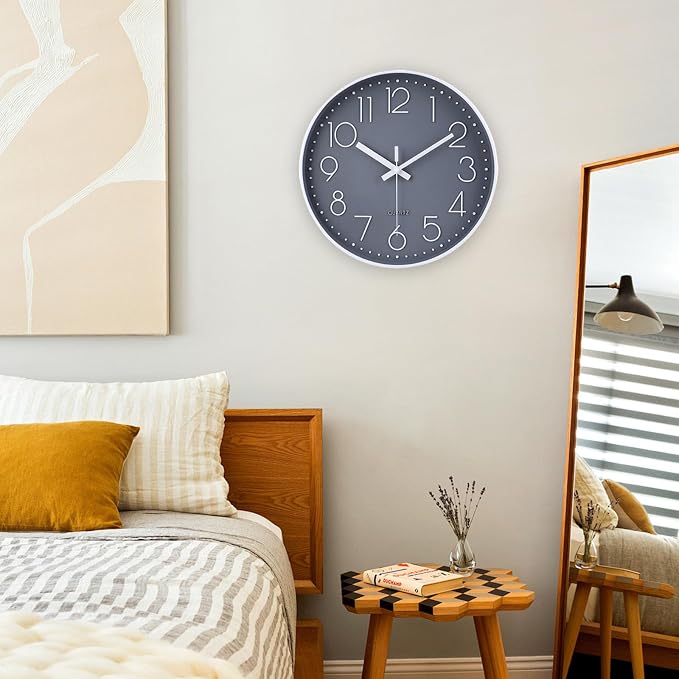 jomparis 13 1/2 Inches Gray Wall Clock Silent Battery Operated Wall Clock Modern Simple Style Decor Clock