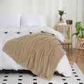 Puncuntex Fleece Throw Blanket Khaki 90"×90" with Square Grid Design | Super Soft Plush Cozy Flannel Throw Blanket Luxury for Couch Sofa Chair
