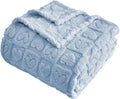 FY FIBER HOUSE Knitted Throw Blankets with Heart Checkered,Soft Warm Blankets for Lover Mom Father Gifts,Washable Lightweight Fuzzy Blanket for Couch Sofa Bed All Season(Light Blue,90"x90")