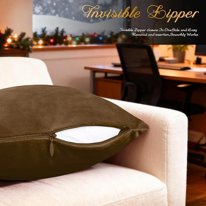 BRAWARM Christmas Pillow Cover 20 X 20 Inches, Brown Christmas Tree Embroidered Pillow Cover, Soft Velvet Decorative Throw Pillow for Couch Bed Sofa Living Room Home