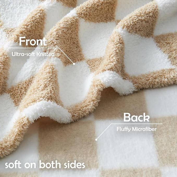NEWCOSPLAY Knitted Throw Blanket for Couch Sofa Bed, Brown White, 60"x80" | Super Soft Plush, Fuzzy Fluffy Microfiber, Lightweight Cozy Blanket for Room Decor, All Season Use