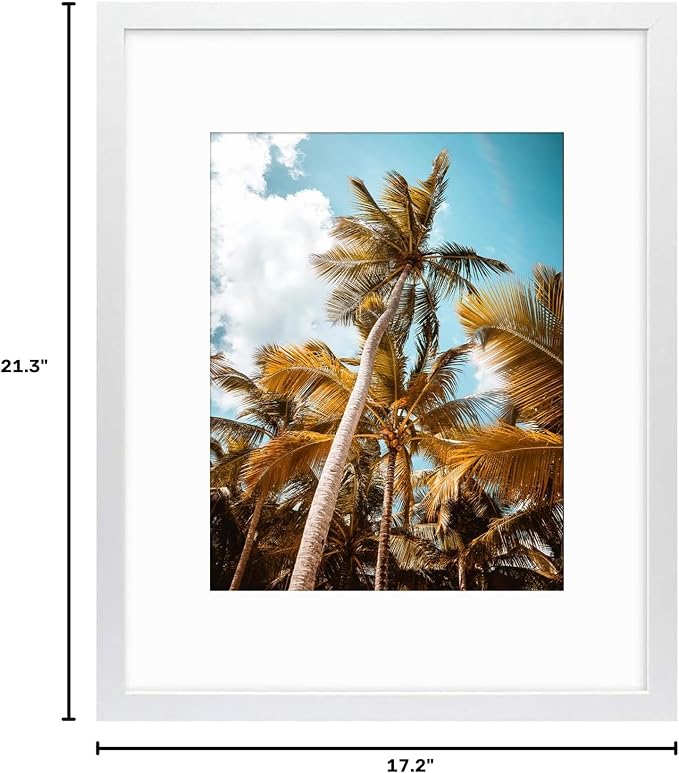 Frametory 16x20 White Picture Frame with Real Glass Mat for 11x14