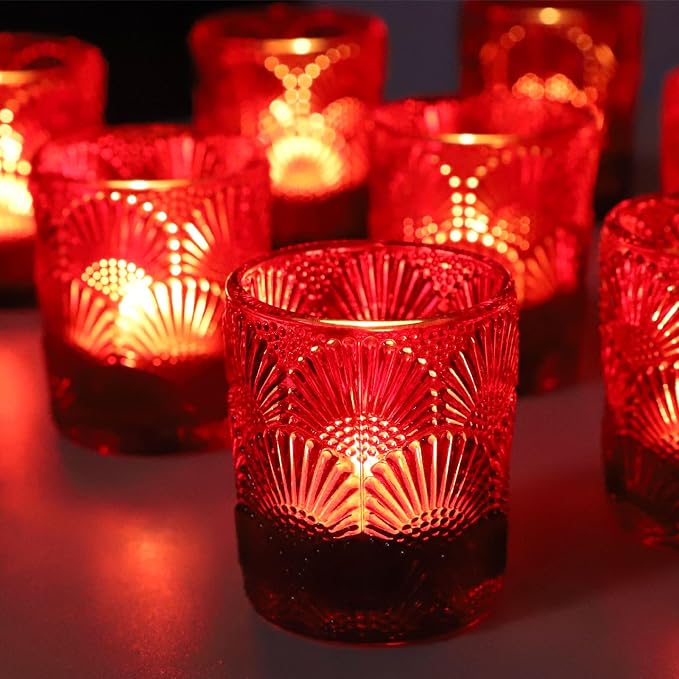 Woho 24pcs Red Votive Candle Holders Boho Style for Christmas Decorations