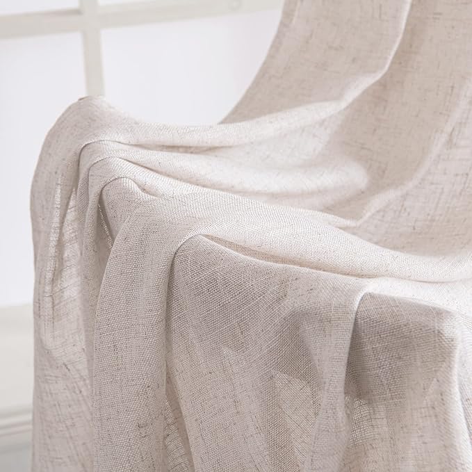 MIULEE White Short Linen Curtains 52x45 Inch Length 2 Panels for Kitchen | Bedroom Bathroom, Soft Thick Linen Textured Natural Basement Window Drapes, Semi Sheer Light Filtering, Back Tab Rod Pocket