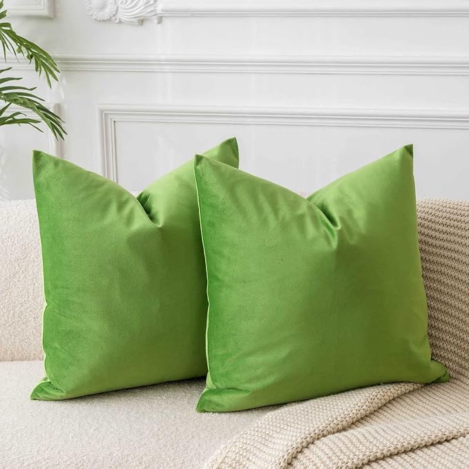JUSPURBET 26x26 Euro Velvet Throw Pillow Covers Set of 2,Apple Green