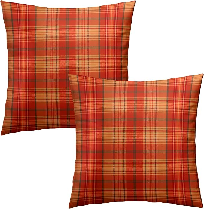 Fall Plaid Throw Pillow Covers 24x24inch Set of 2 Burnt Orange Buffalo Plaid Print Pillowcase Autumn Colored Tartan Thanksgiving Farmhouse Seasonal Decorative Cushion Cases for Home Sofa Patio