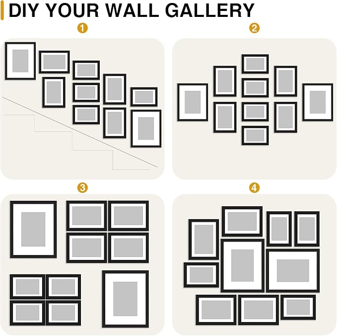 decorUhome 10 Pack Assorted Picture Frame Set for Wall & Tabletop, P0710BK | Black, Multi Size Picture Frame Includes Two 8x10 / Four 5x7 / Four 4x6 for Family Gallery Wall