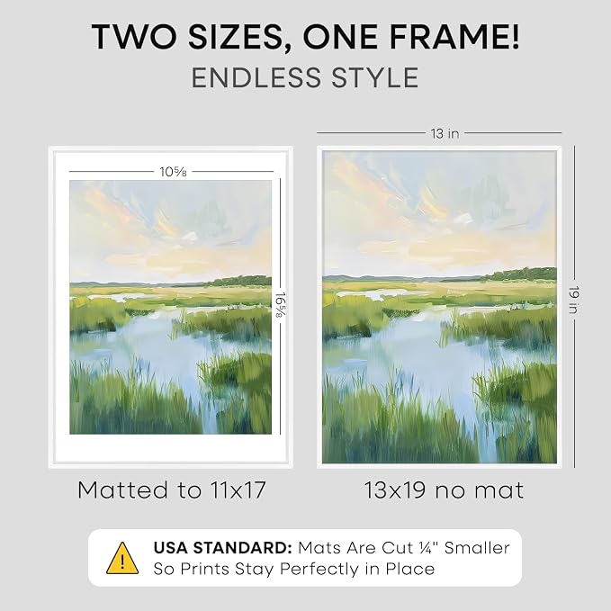 Homeforia 13x19 White Picture Frame, High-End Metal, 11x17 Mat, Glass