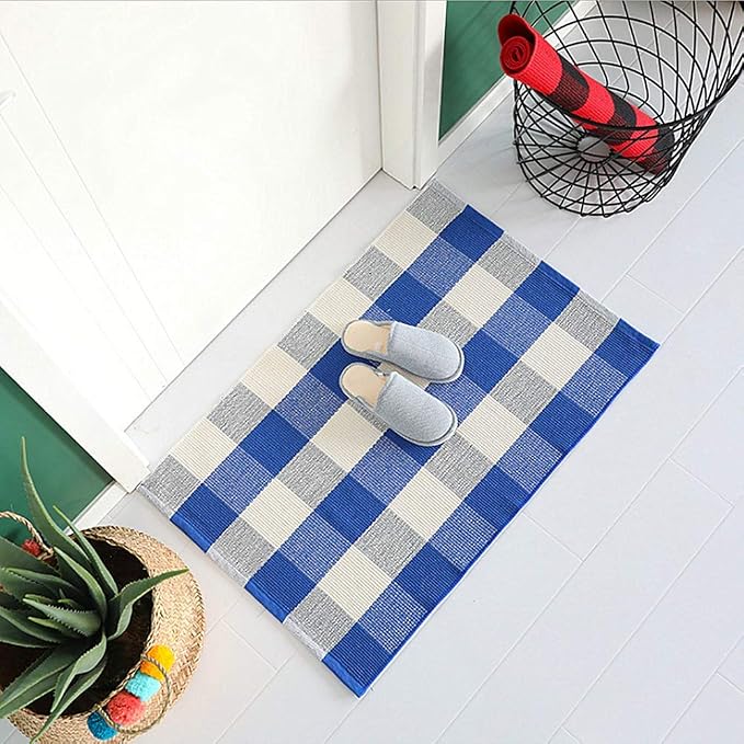 UKELER Buffalo Plaid Door Mat 2'×3'- Washable Layering Farmhouse Door Mat Outdoor Cotton Front Porch Rugs