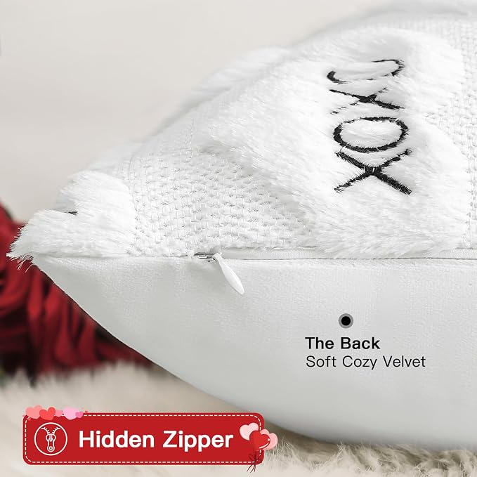 Artscope Valentines Pillow Covers 12x20 Set of 2 Decorative Love Heart XOXO Valentine's Day Throw Pillow Cases Soft Plush Faux Fur Couch Cushion Case for Holiday Sofa Bed Room Home Decor-White XOXO