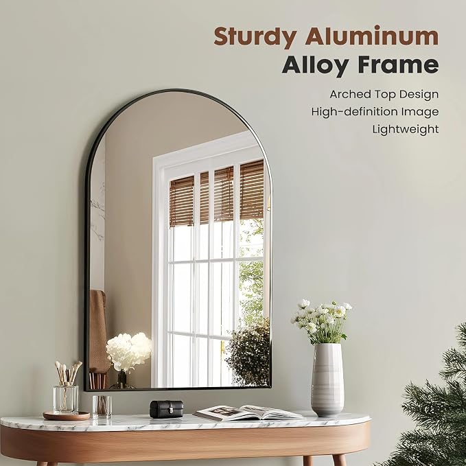 Arched Wall Mirror 30x20 Inch Black Bathroom Vanity Mirror with Metal Frame | Modern Arch Mirror for Bedroom, Living Room, Entryway, Wall Mounted Decorative Mirror