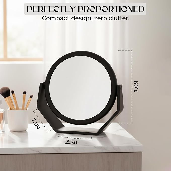 Danielle Creations Round Soft Touch Vanity Mirror, Black Matte, 1X/10X Magnifying Makeup Mirror, Tabletop & Desk Mirror for Bathroom, Bedroom, Portable Beauty Use