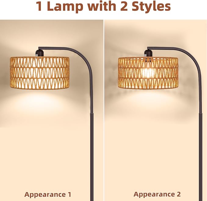 Brilvibera Boho Floor Lamp with Dimmable Bulb Rattan Double Shade Lamp