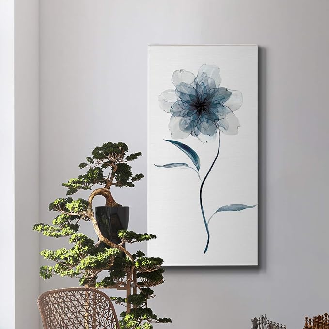 Renditions Gallery Canvas Floral Wall Art Paintings & Prints Delicate Indigo Flower Modern Nature Wall Hanging Canvas Artwork Decorations for Bedroom Office Kitchen - 20"x40" LT43