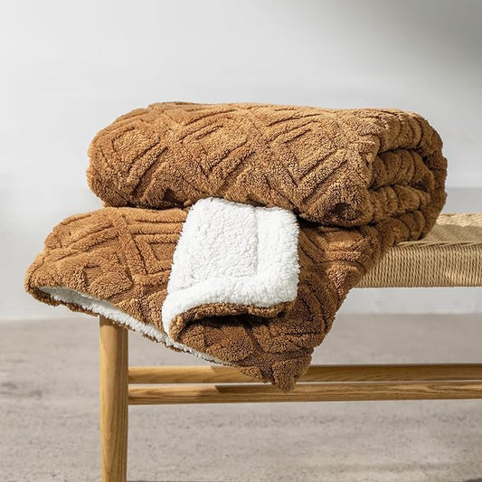 EverGrace Jacquard Reversible Sherpa Throw Blanket, 50" x 60", Burnt Orange | Jacquard Sherpa Throw Blanket, Super Soft, Cozy Plush Blanket, Reversible Thick Warm Throw for Bed, Sofa, Living Room