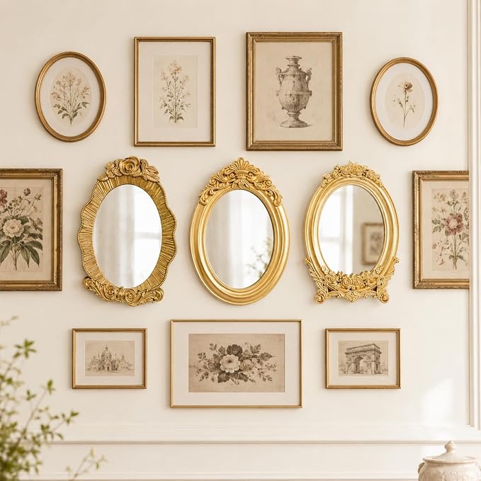 Mifoci Vintage French Wall Mirror Set of 3 Antique Gallery Decor,Oval