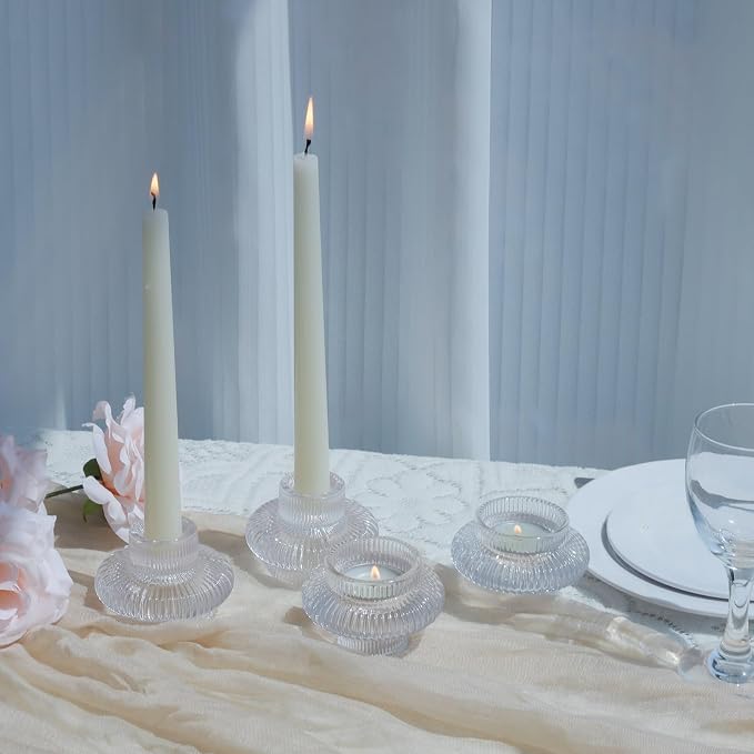 VOHO Dual Sized Candlestick Holders Set of 6, Clear Candle Sticks Holder