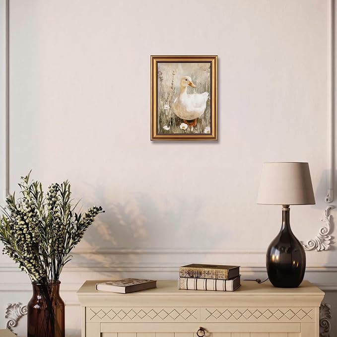 Vintage Gold Framed Wall Art Muted Duck in Spring Wall Decor Picture Cute Farmhouse Animal Poster Rustic Country Nature Cottagecore Print for Gallery Living Room Bedroom Home Decoration 9x11in