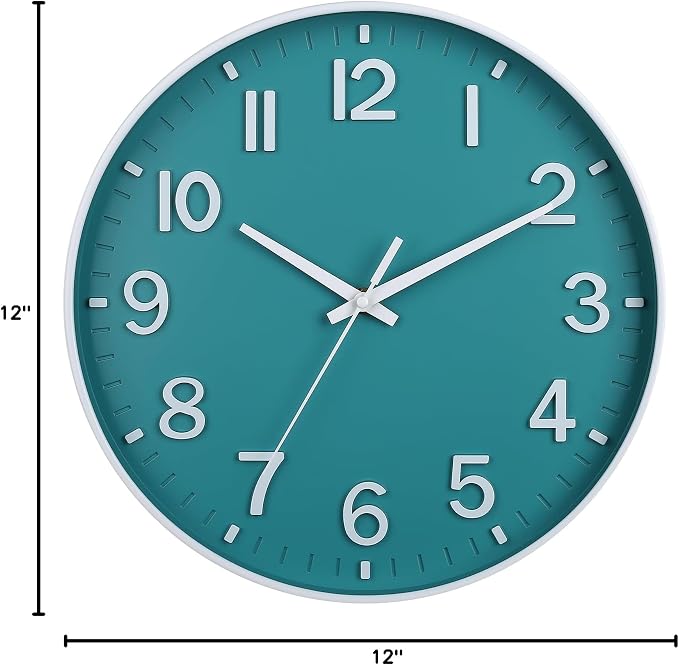HZDHCLH 12 Inch Silent Wall Clock Battery Operated Non Ticking Teal | 12 inch Silent Non Ticking Modern Wall Clock for Living Room Bedroom Kitchen Office Classroom Decor