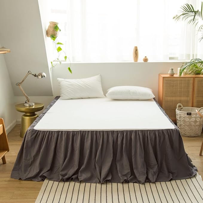 BISELINA French Linen Bed Skirt with Pleated Frills 14-Inch Tailored Drop Natural Flax Cotton Blend Dust Ruffle Soft Cozy Farmhouse Bedding (14" Twin, Ruffle Dark Grey)