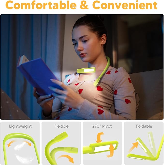 Neck Book Light, Rechargeable Reading Light, 3 Colors Dimmable