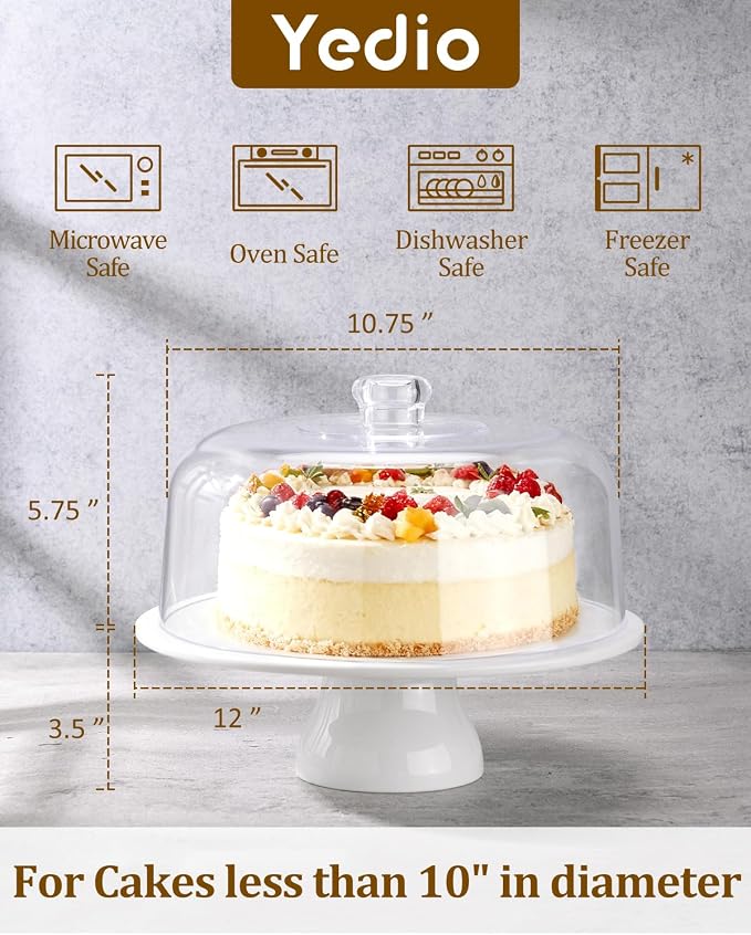 12 Inch Porcelain Cake Stand with Acrylic Dome Lid, White Pedestal | Round Dessert Stand, For Cakes, Cupcakes & Pastries, Covered Cake Display, For Birthday Parties, Weddings & Baby Showers