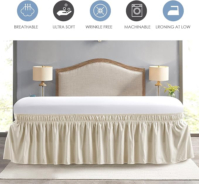 FreshCulture Queen Bed Skirt, Elastic Wrap Around Bed Skirt Queen Size, Bed Skirts for Adjustable Bed, Easy Fit with 15 Inch Drop Length, Hotel Quality Dust Ruffle for Queen Bed (Cream)
