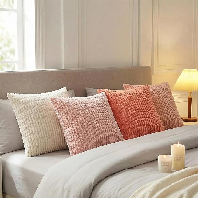 Fancy Homi 4 Packs Decorative Throw Pillow Covers for Living Room Couch Bed, Modern Farmhouse Boho Home Décor Accent Cushion Case, 26" x 26", Pink Series