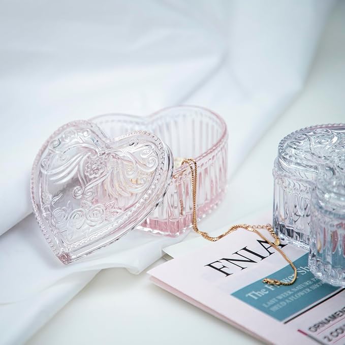 Gaolinci Crystal Glass Heart-Shaped Storage Box Embossed Jewelry Box Candy Box with Lid