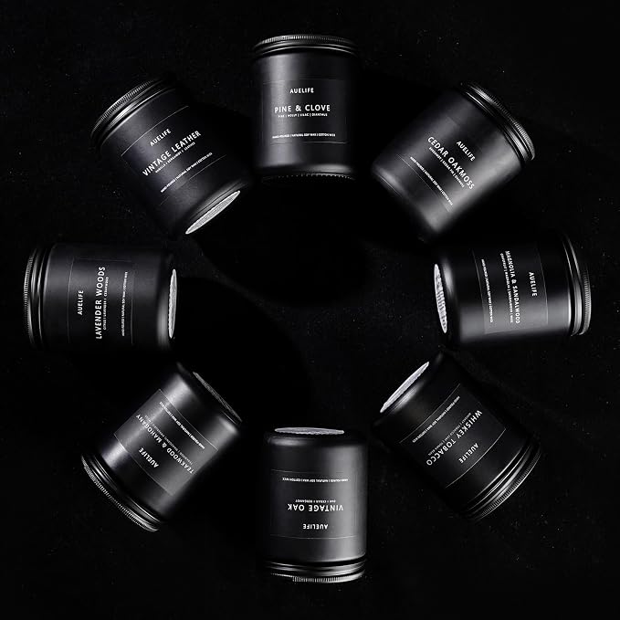 Candles for Men Gift Set, 4 Pack Soy Wax, Masculine | Men's aromatherapy candles; home scented ; long lasting 200-hr burn total; smoke&vanilla, leather,oak,lavender wood