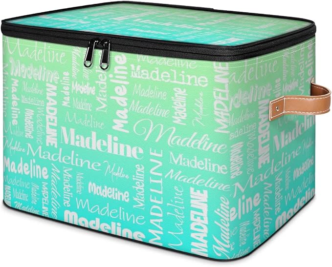 Custom Name Storage Basket, Personalized Keepsake Box, Green Cyan