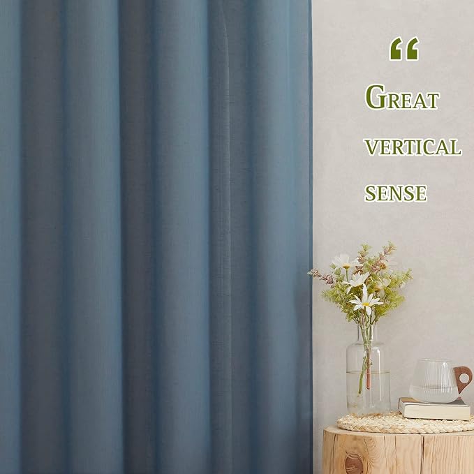 NICETOWN Linen Sheer Stone Blue Curtains 63 inch Length, Grommet Top Casual Semi Sheer Privacy Window Drapes with Light Penetration for Beach House/Bedroom, W52 x L63, 2 Panels