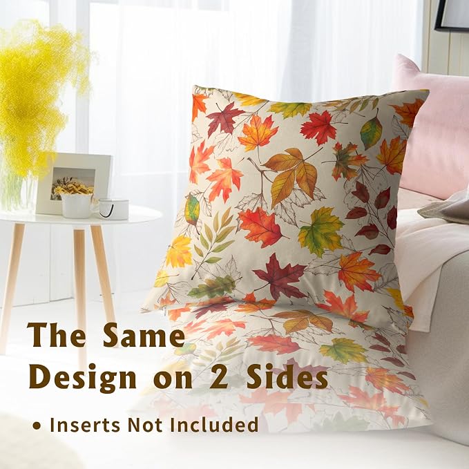 Autumn Leaves Throw Pillow Covers 18x18 inch Set of 2 Fall Maple Leaf Wild Plant Pillow Cases Thanksgiving Seasonal Farmhouse Outdoor Decor Cushion Cover for Home Porch Sofa