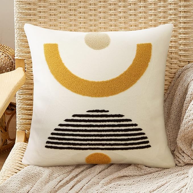 Merrycolor Boho Geo Accent Throw Pillow Covers 18 X 18 Textured Mid Century Modern Throw Pillow Covers Abstract Bohemian Aesthetic Decorative Pillows for Couch Bed Sofa Living Room 1PC