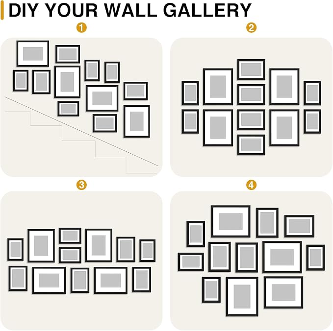 decorUhome 12 Pack Assorted Picture Frame Set for Wall & Tabletop, P0712BK | Black, Multi Size Picture Frame Includes Four 8x10 / Four 5x7 / Four 4x6 for Family Gallery Wall