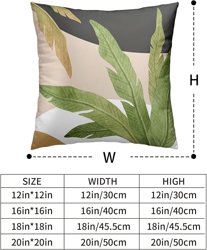 Spring/Summer Pillow Covers Set of 2 - 20x20 Green Leaves Banana Leaf Tropical Pillow Covers for Sofa/Couch Home Decor