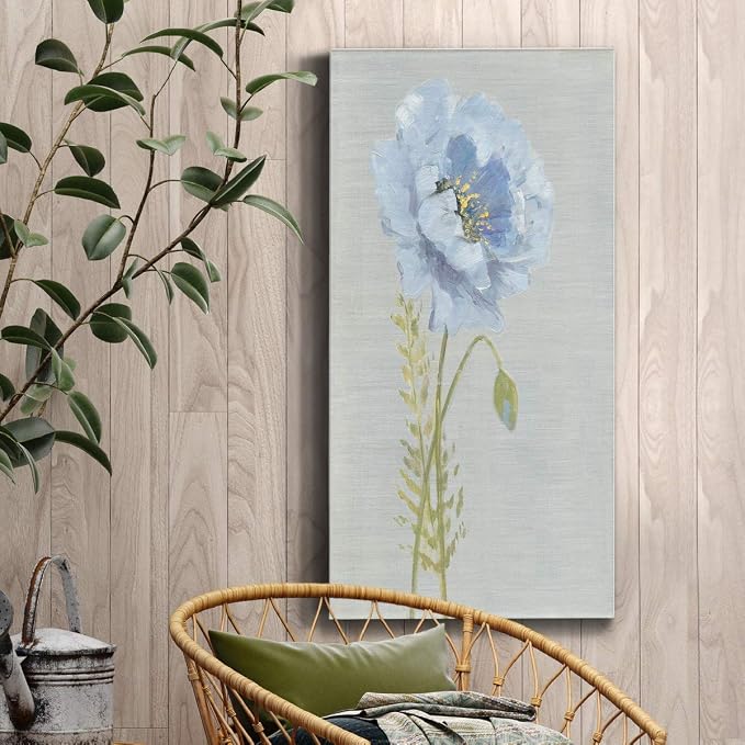 Renditions Gallery Canvas Floral Wall Art Nature Paintings & Prints Premium Jardin Bleu Modern Romantic Artwork Canvas Botanical Decorations for Bedroom Office Kitchen - 20"x40" LT43