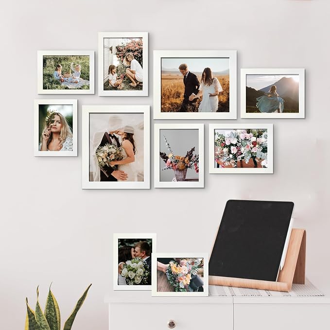 LUCKYLIFE Picture Frame Set 10-Pack, Gallery Wall Frame Collage with 8x10 5x7 4x6 Frames in White Finishes