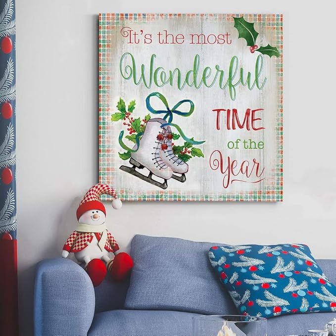 Renditions Gallery Canvas Wall Art for Christmas Decorations Most Wonderful Time of the Year Abstract Artwork for Living Room Office Home Kitchen Decor - 40"X40" LT05