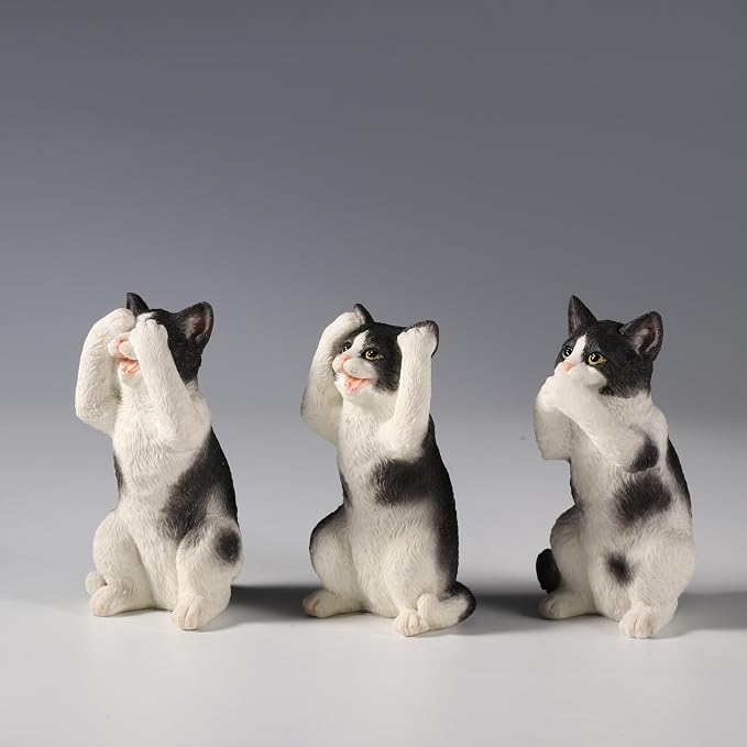 Veronese Design 3 3/4 Inch Black and White Kittens Hear Speak See No Evil Resin Figurine Miniature