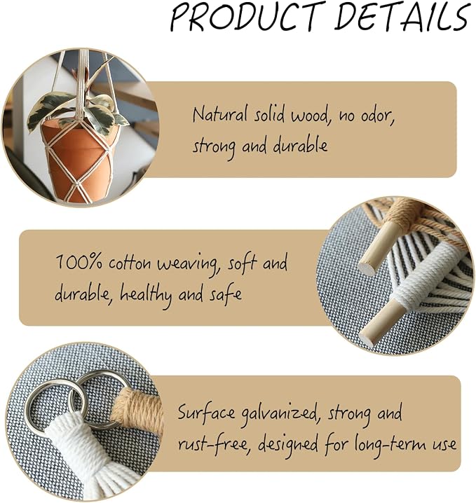 4 Pack Macrame Plant Hangers Indoor Up to 10 inch Pot, Boho Hanging Planters, Plant Holder with 8Pcs Stainless Steel Hooks