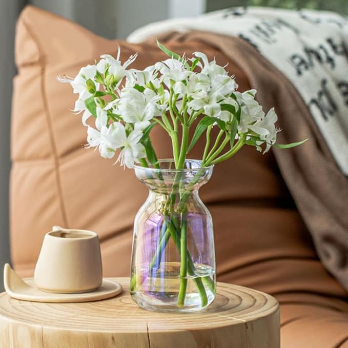 Gute Glass Vases for Decor,Modern Iridescent Flower Vase Centerpiece,5.9in | Premium Glass,Sturdy Thickened Base,Smooth Polished Rim,Wide Opening,Tapered Neck Design,For Living Room Kitchen Office
