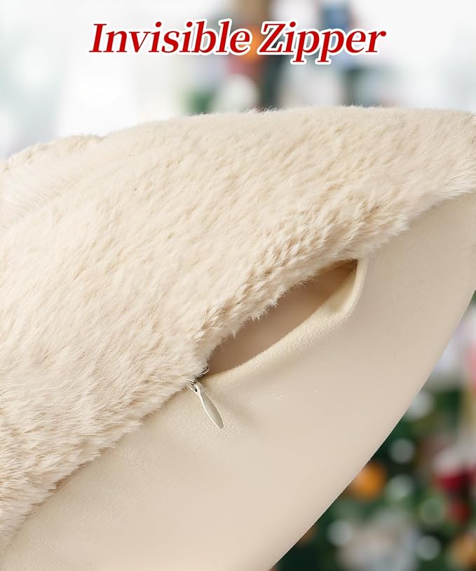 Christmas Pillow Covers Set of 2 Soft Plush Faux Fur Pillow Cases 3D Embroidered Decorative Couch Cover Home Decor Christmas Throw Pillow Covers 18x18,Beige Santa Clauss