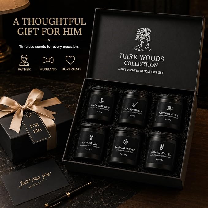 Scented Candles for Men, 6 Masculine Scents Set, 42oz Total
