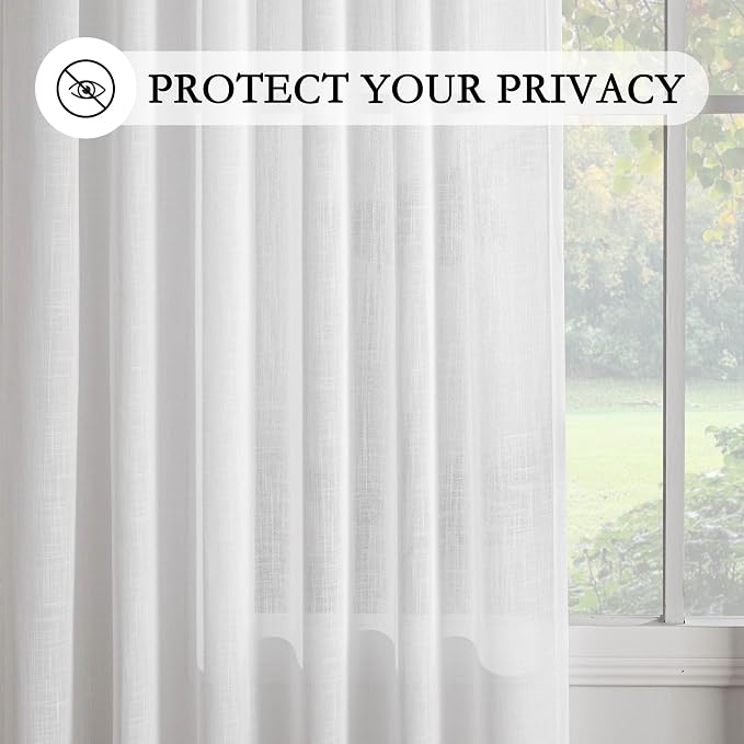 MYSKY HOME Floor to Ceiling Curtains 120 Inches Long White Semi Sheer Window Drapes 2 Panel Sets, Soft Light Filtering Curtains for Living Room Bedroom Back Tab Draperies Boho Fabric, 50" x 120"