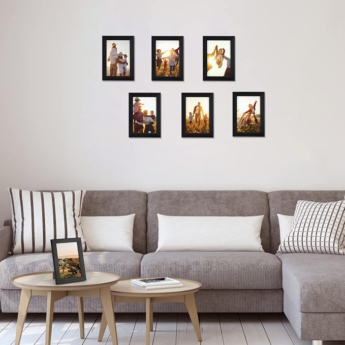 Giftgarden 4x6 Picture Frame Black 7 Pack 4 by 6 Photo Frames Set for Wall or Tabletop Display