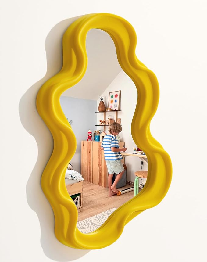 Trendy Bedroom Small Wall Mirror Decor,Yellow-Orange Funky Mirrors | 16x10",Soft Velvet-like Touch,Cloud Mirror for Girl Teen Women Bedroom Decoration,Cute Hanging Accent for Nursery Gallery