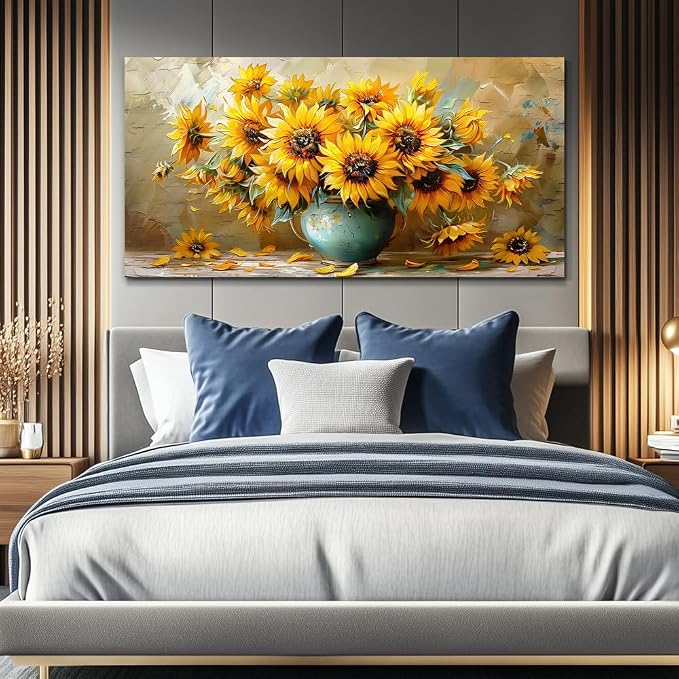 QIYILEXWART Canvas Wall Art For Living Room Wall Decor For Bedroom Office Wall Decoration Sunflower Landscape Painting Abstract Pictures Artwork Room Aesthetic Home Decor 20x40 In