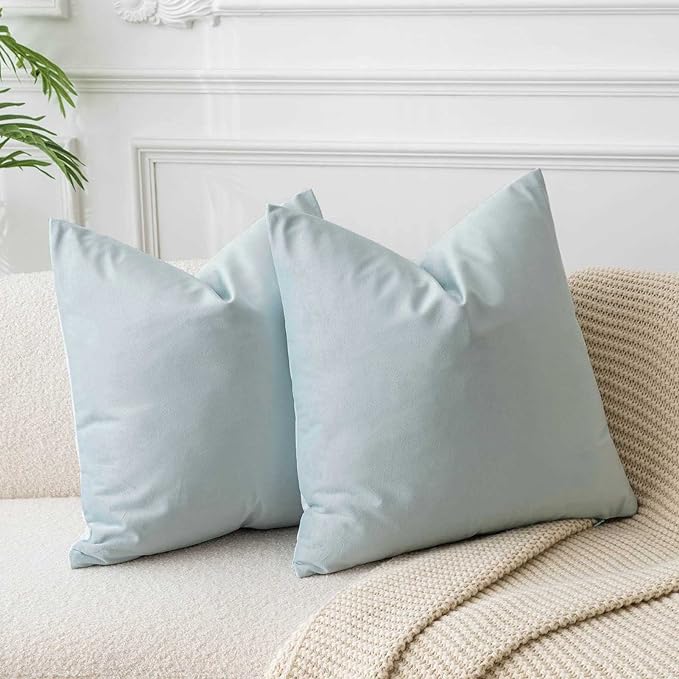 JUSPURBET Decorative Velvet Throw Pillow Covers 18x18 Set of 2,Powder Blue