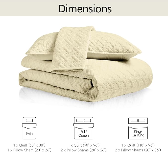 FLYMME Quilts King Size,Lightweight Butter Yellow Bedspreads,Basket Weave Pattern,Ultra Soft Microfiber Bed Coverlet 3 Pieces for All-Seasons (1 Quilt,2 Pillow Shams)